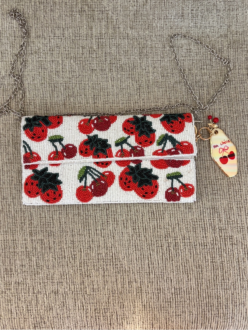 Viral Beaded Cherry Clutch Crossbody with Charm